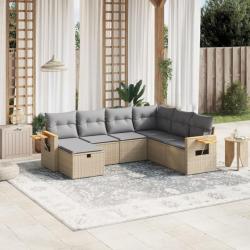 Salon de jardin avec coussins 7pcs mélange beige résine tressée