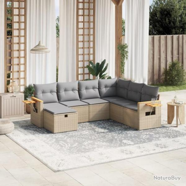 Salon de jardin avec coussins 7pcs mlange beige rsine tresse