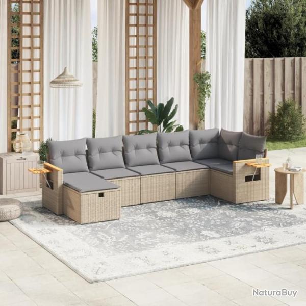 Salon de jardin avec coussins 7pcs mlange beige rsine tresse