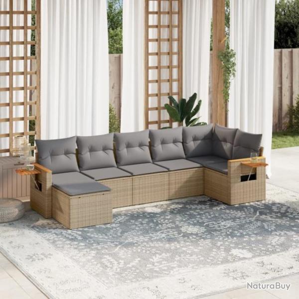 Salon de jardin avec coussins 7 pcs beige rsine tresse