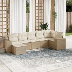 Salon de jardin avec coussins 7 pcs beige résine tressée