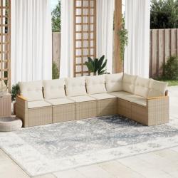 Salon de jardin avec coussins 7 pcs beige résine tressée