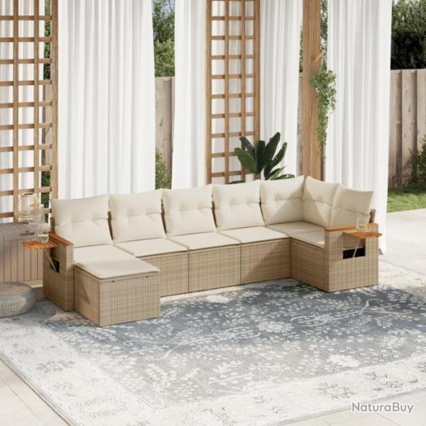 Salon de jardin avec coussins 7 pcs beige rsine tresse