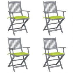 Chaises pliables d'extérieur 4 pcs avec coussins Bois d'acacia