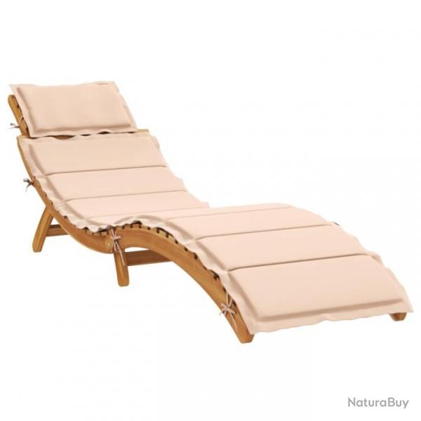 Chaise longue avec coussin beige bois d'acacia solide