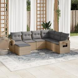 Salon de jardin avec coussins 7 pcs beige résine tressée