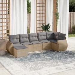 Salon de jardin avec coussins 7 pcs beige résine tressée