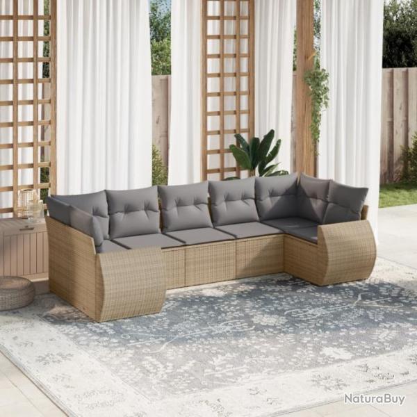 Salon de jardin avec coussins 7 pcs beige rsine tresse