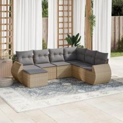 Salon de jardin avec coussins 7 pcs beige résine tressée