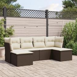 Salon de jardin avec coussins 6 pcs marron résine tressée