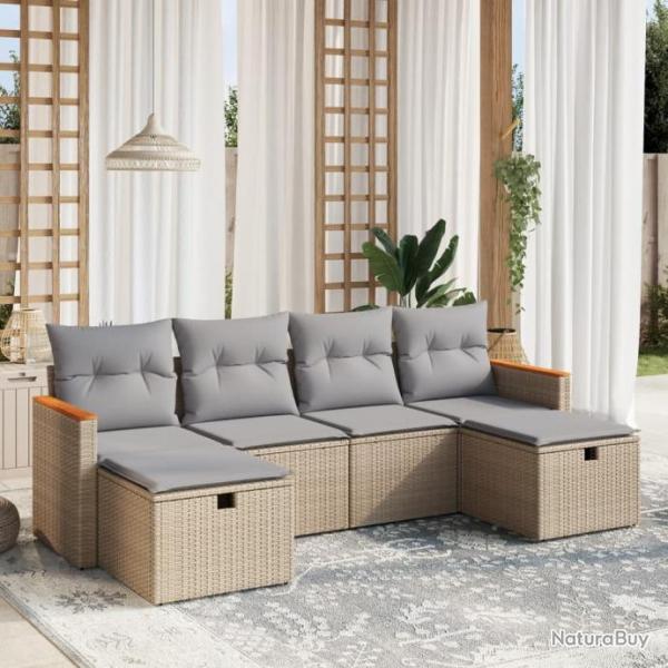 Salon de jardin avec coussins 6pcs mlange beige rsine tresse