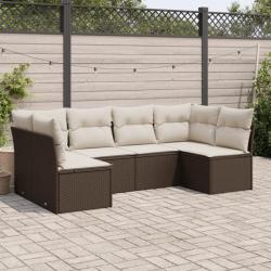 Salon de jardin avec coussins 6 pcs marron résine tressée