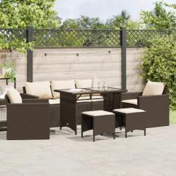 Salon de jardin avec coussins 6 pcs marron résine tressée