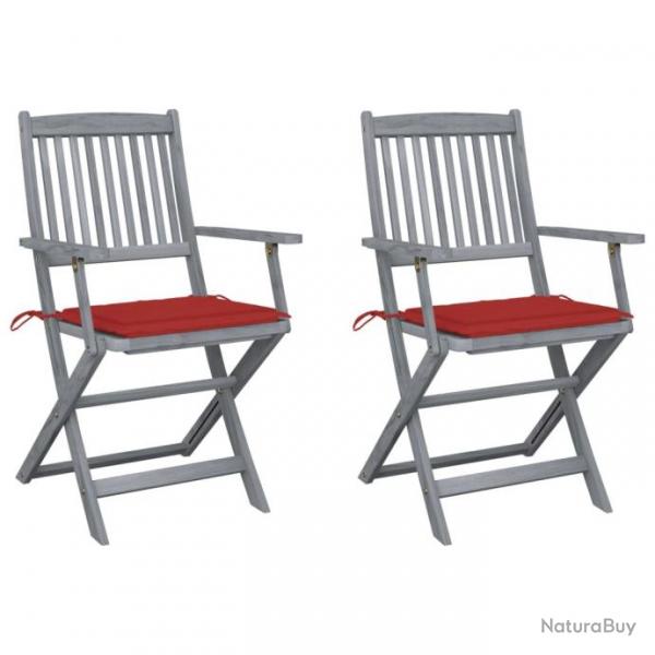 Chaises pliables d'extrieur 2 pcs avec coussins Bois d'acacia