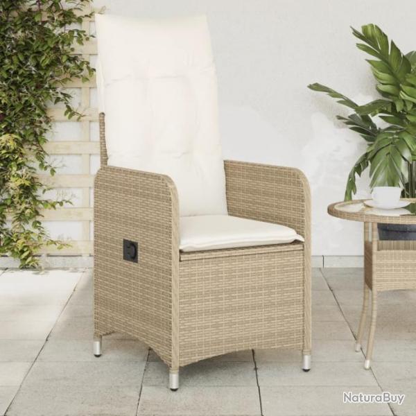 Chaise inclinable de jardin avec coussins beige rsine tresse