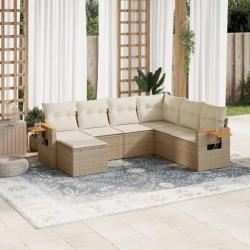 Salon de jardin avec coussins 7 pcs beige résine tressée