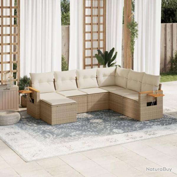 Salon de jardin avec coussins 7 pcs beige rsine tresse