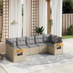 Salon de jardin avec coussins 7 pcs beige résine tressée