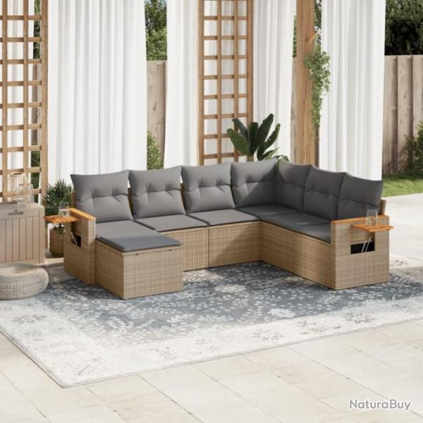 Salon de jardin avec coussins 7 pcs beige rsine tresse