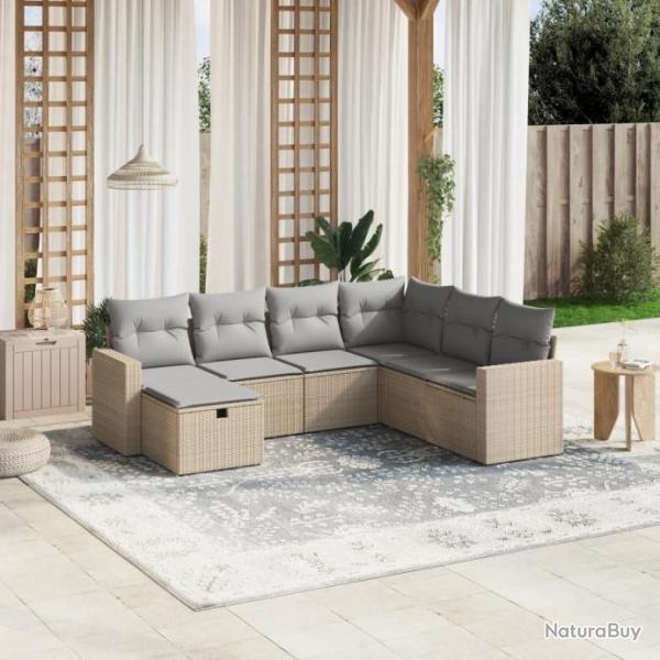 Salon de jardin avec coussins 7pcs mlange beige rsine tresse