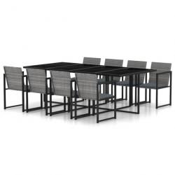 Mobilier à dîner de jardin 9pcs et coussins Résine tressée Gris