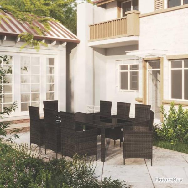 Mobilier  dner de jardin 9pcs et coussins rsine tresse noir