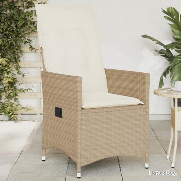 Chaise inclinable de jardin avec coussins beige rsine tresse