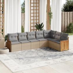 Salon de jardin avec coussins 7 pcs beige résine tressée