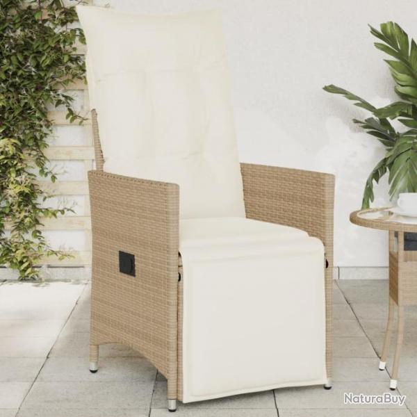 Chaise inclinable de jardin avec coussins beige rsine tresse