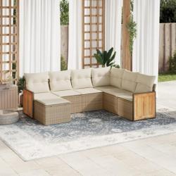 Salon de jardin avec coussins 7 pcs beige résine tressée