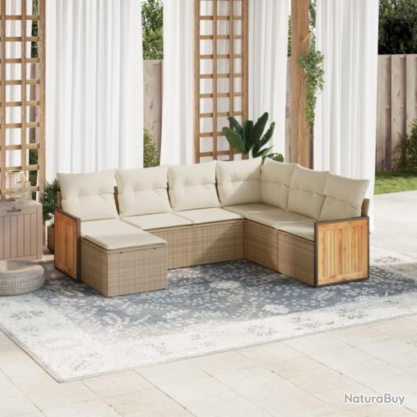 Salon de jardin avec coussins 7 pcs beige rsine tresse