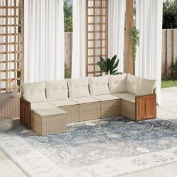 Salon de jardin avec coussins 7 pcs beige résine tressée