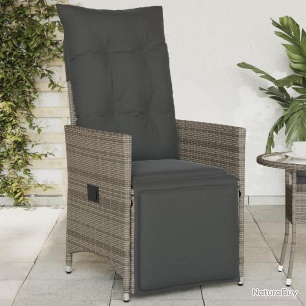 Chaise inclinable de jardin avec coussins gris rsine tresse