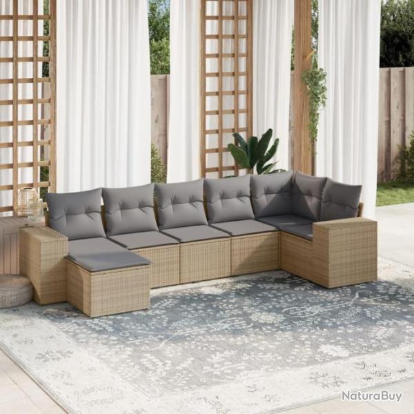 Salon de jardin avec coussins 7 pcs beige rsine tresse