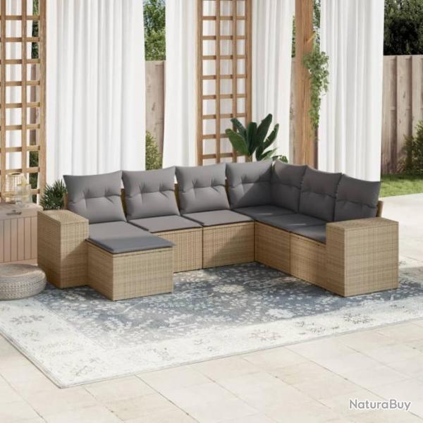 Salon de jardin avec coussins 7 pcs beige rsine tresse