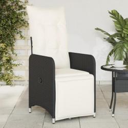 Chaise inclinable de jardin avec coussins noir résine tressée