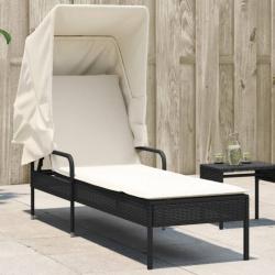 Chaise longue avec auvent noir résine tressée