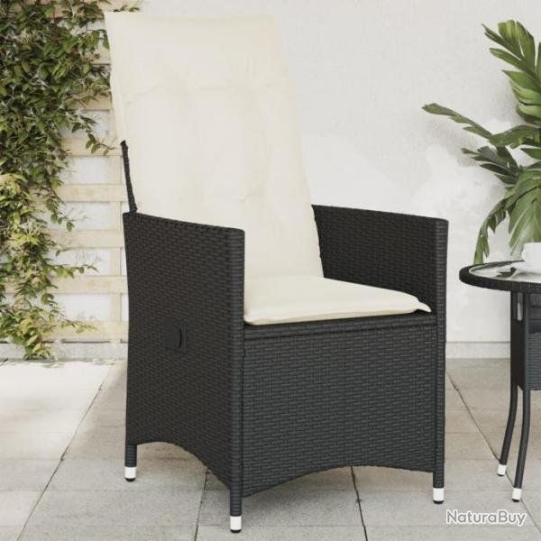 Chaise inclinable de jardin avec coussins noir rsine tresse