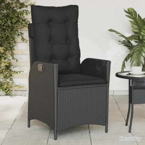 Chaise inclinable de jardin avec coussins noir rsine tresse