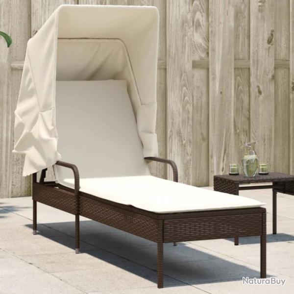 Chaise longue avec auvent marron rsine tresse