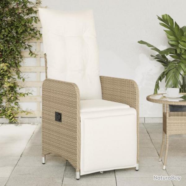 Chaise inclinable de jardin avec coussins beige rsine tresse