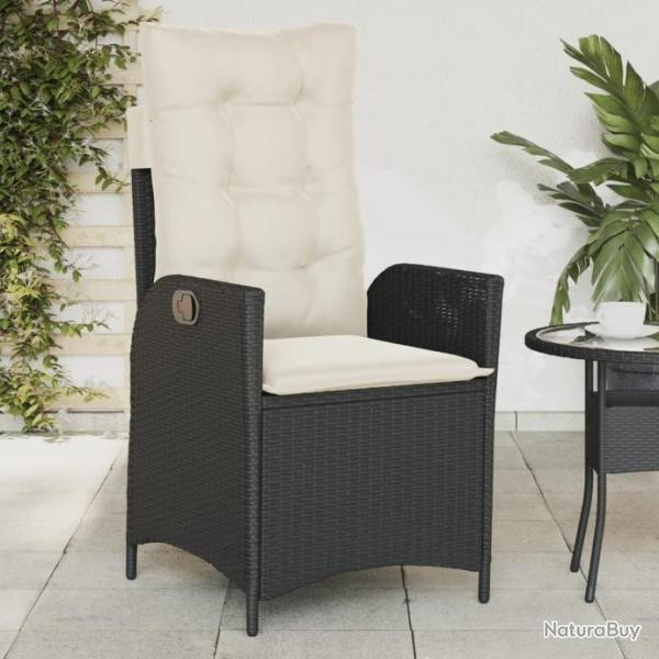 Chaise inclinable de jardin avec coussins noir rsine tresse