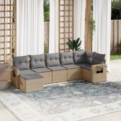 Salon de jardin avec coussins 7 pcs beige résine tressée