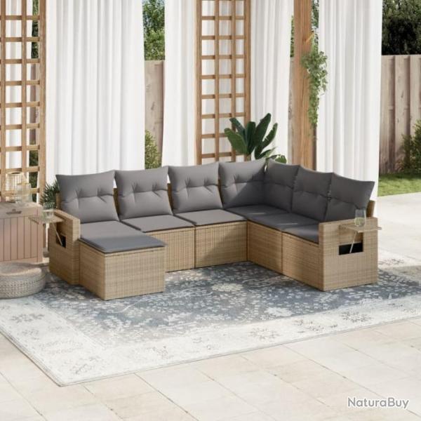 Salon de jardin avec coussins 7 pcs beige rsine tresse