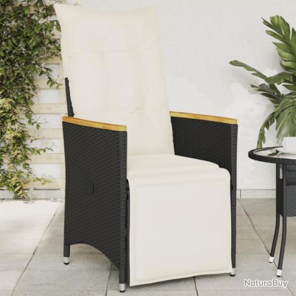 Chaise inclinable de jardin avec coussins noir rsine tresse