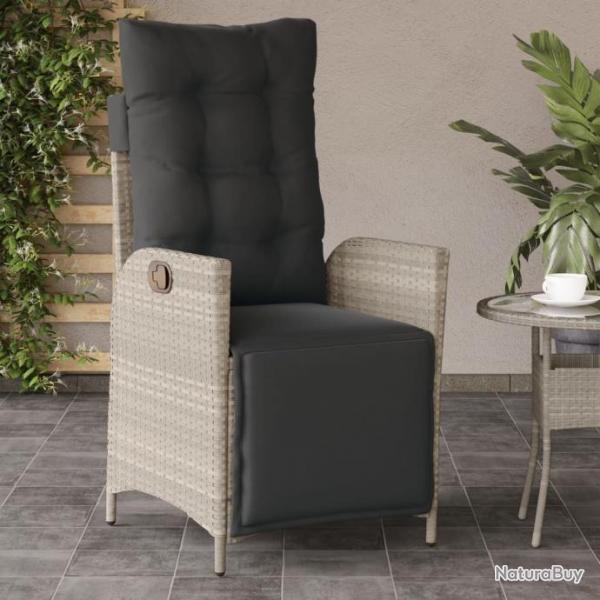 Chaise inclinable de jardin avec repose-pied gris clair rotin