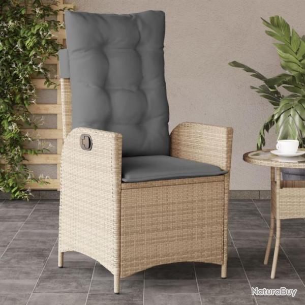 Chaise inclinable de jardin coussins mlange beige poly rotin