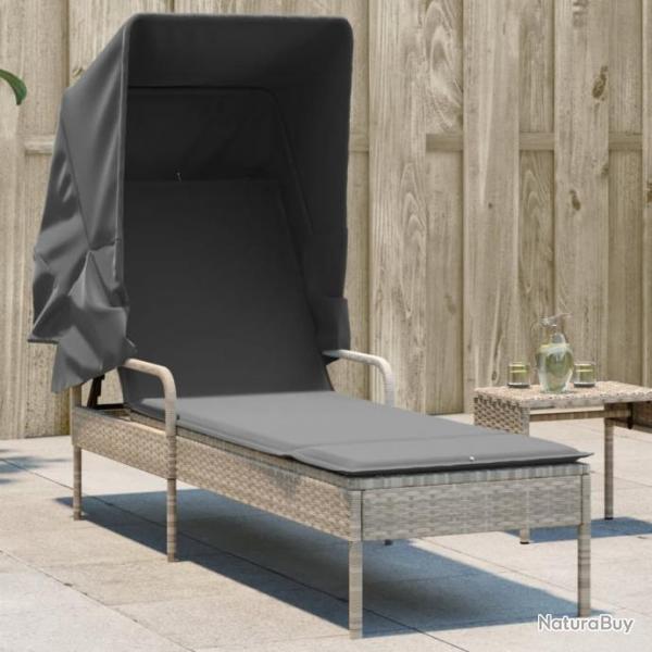 Chaise longue avec auvent gris clair rsine tresse