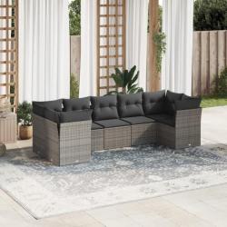 Salon de jardin avec coussins 7 pcs gris résine tressée