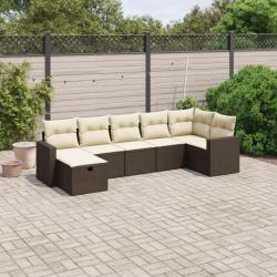 Salon de jardin avec coussins 7 pcs marron résine tressée